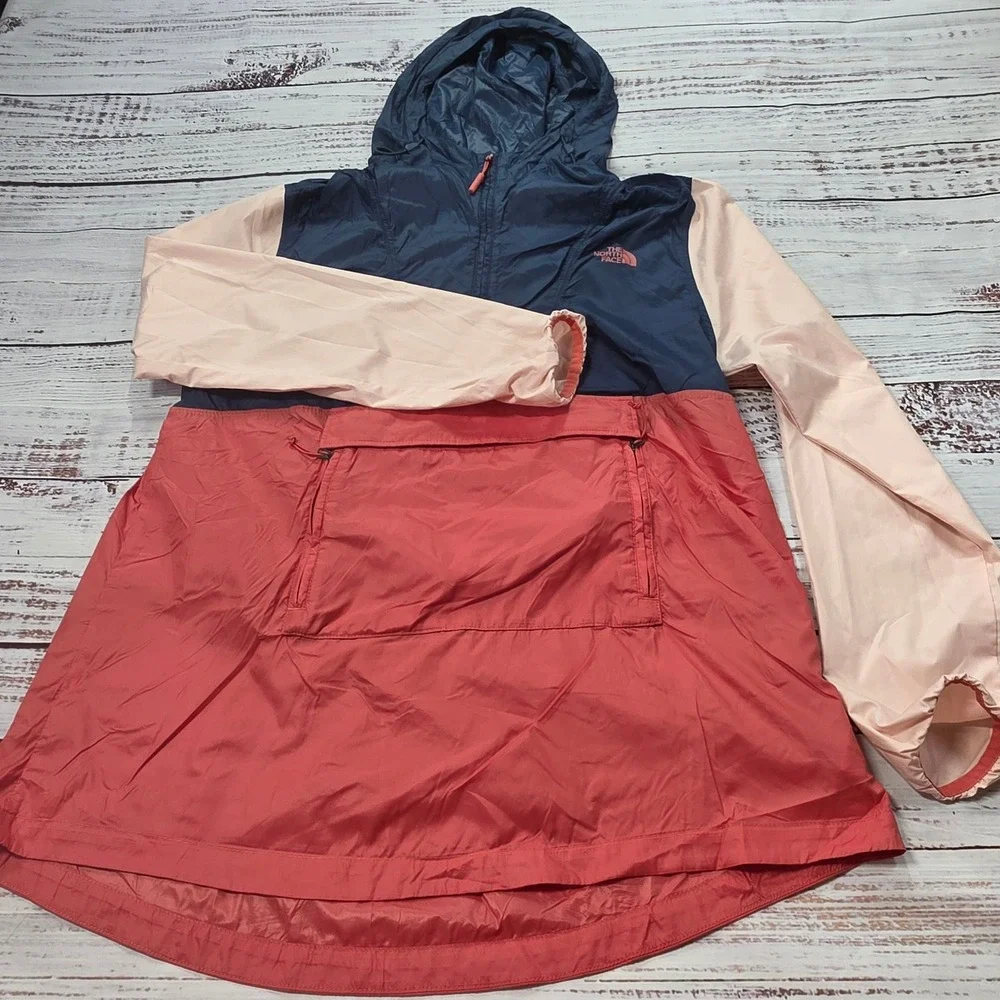 The North Face Windbreaker Anorak Womens Medium Pink Blue Excellent WindWall Zip